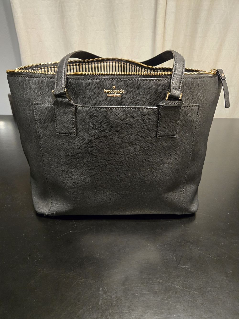 kate spade Black Leather Tote with Gold Hardware